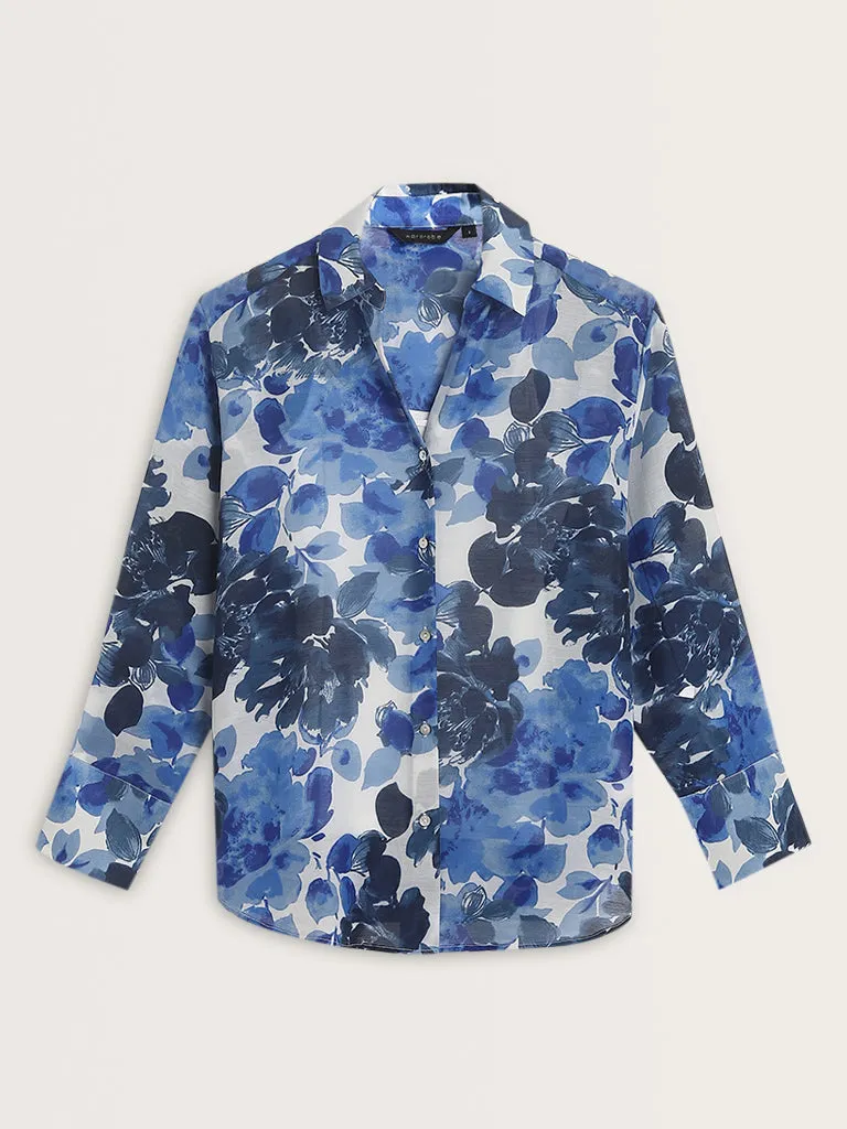 Wardrobe Blue Floral Design Shirt with Camisole