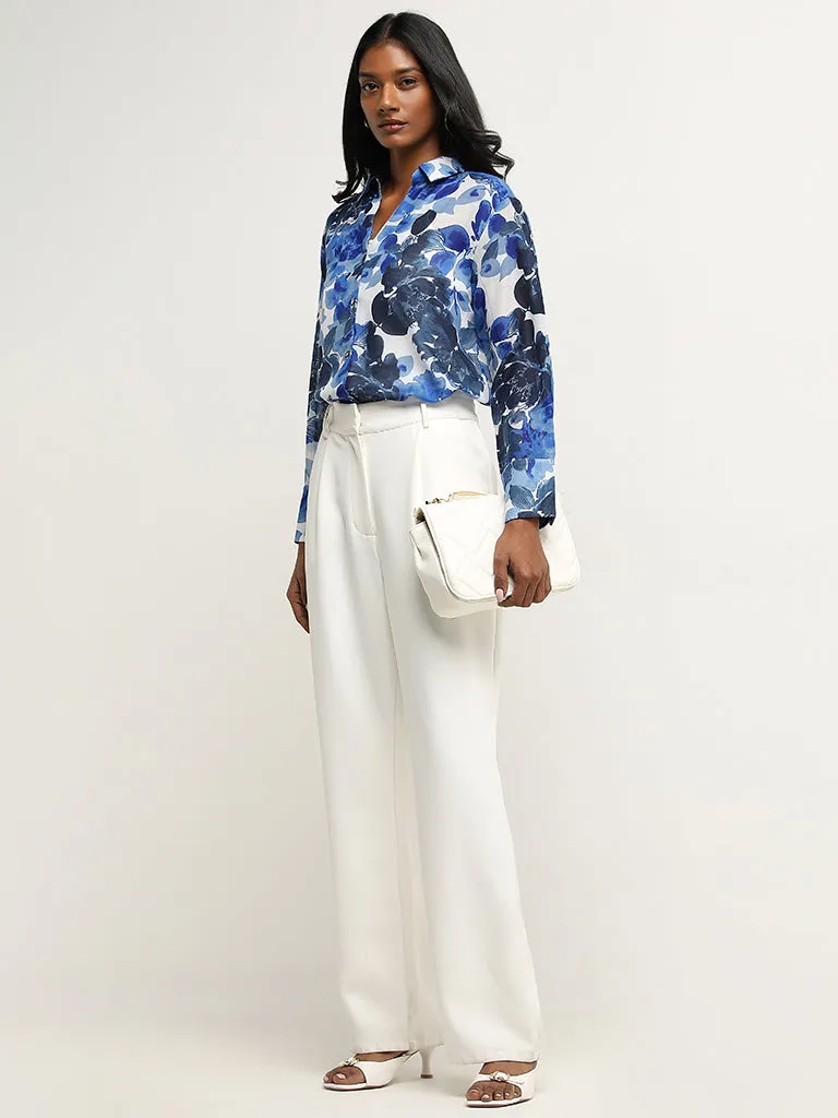 Wardrobe Blue Floral Design Shirt with Camisole