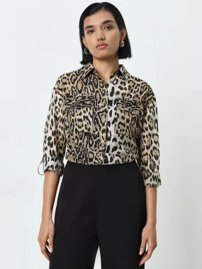 Wardrobe Brown Animal Print Shirt with Camisole