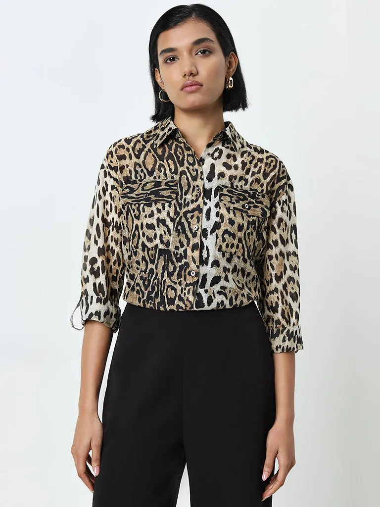 Wardrobe Brown Animal Print Shirt with Camisole