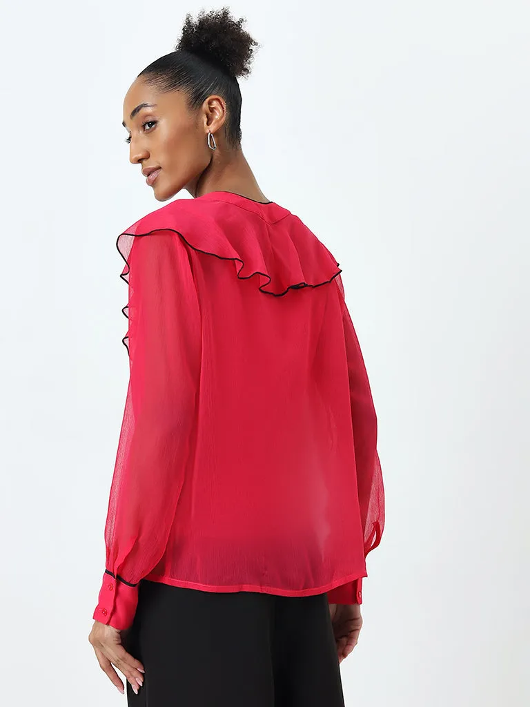 Wardrobe Fuchsia Ruffle-Detailed Blouse with Camisole