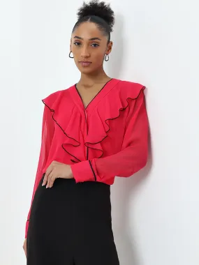 Wardrobe Fuchsia Ruffle-Detailed Blouse with Camisole