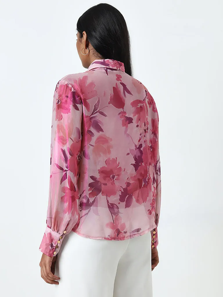 Wardrobe Light Pink Floral Pattern Shirt with Camisole