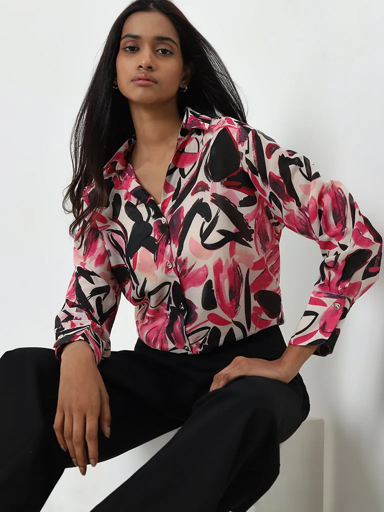 Wardrobe Pink Foliage Design Shirt with Camisole