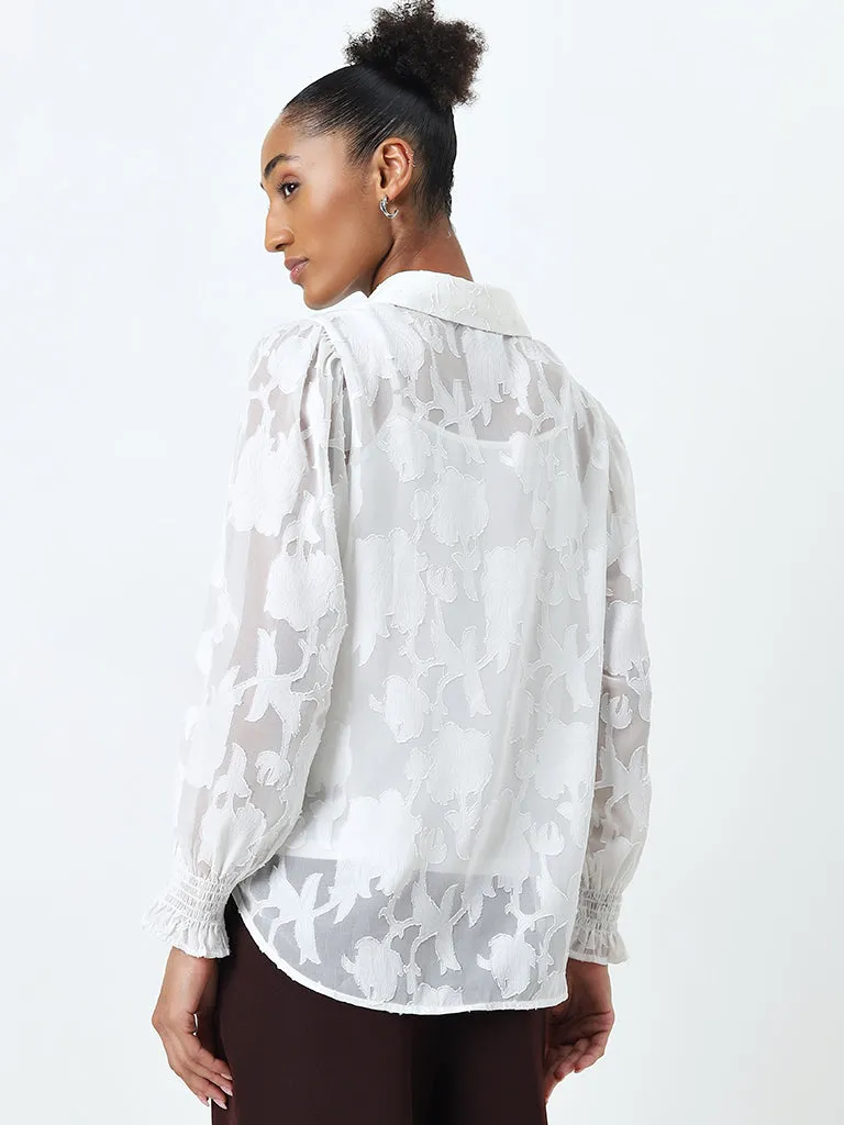 Wardrobe White Floral Printed Shirt with Camisole