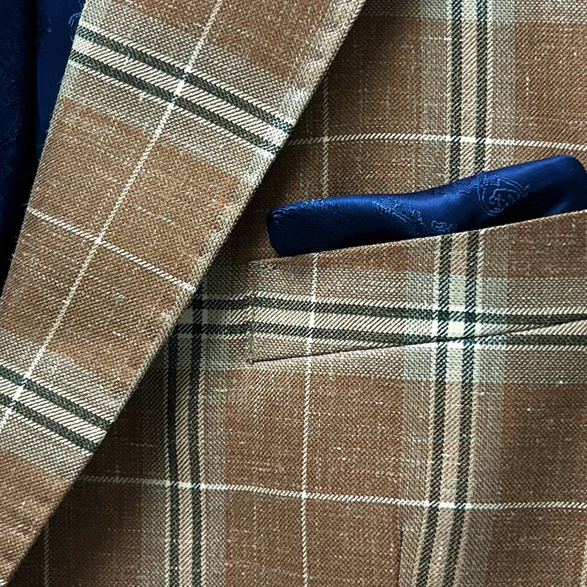 Westwood Hart Brown Beige with Blanched Almond and Midnight Blue Windowpane Men's Sportcoat