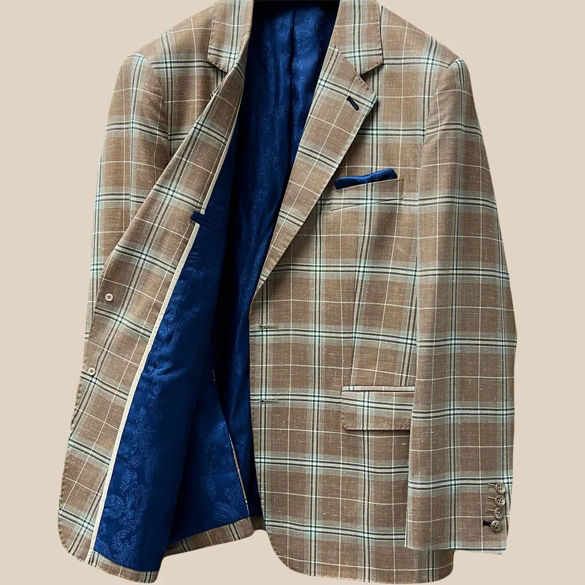 Westwood Hart Brown Beige with Blanched Almond and Midnight Blue Windowpane Men's Sportcoat