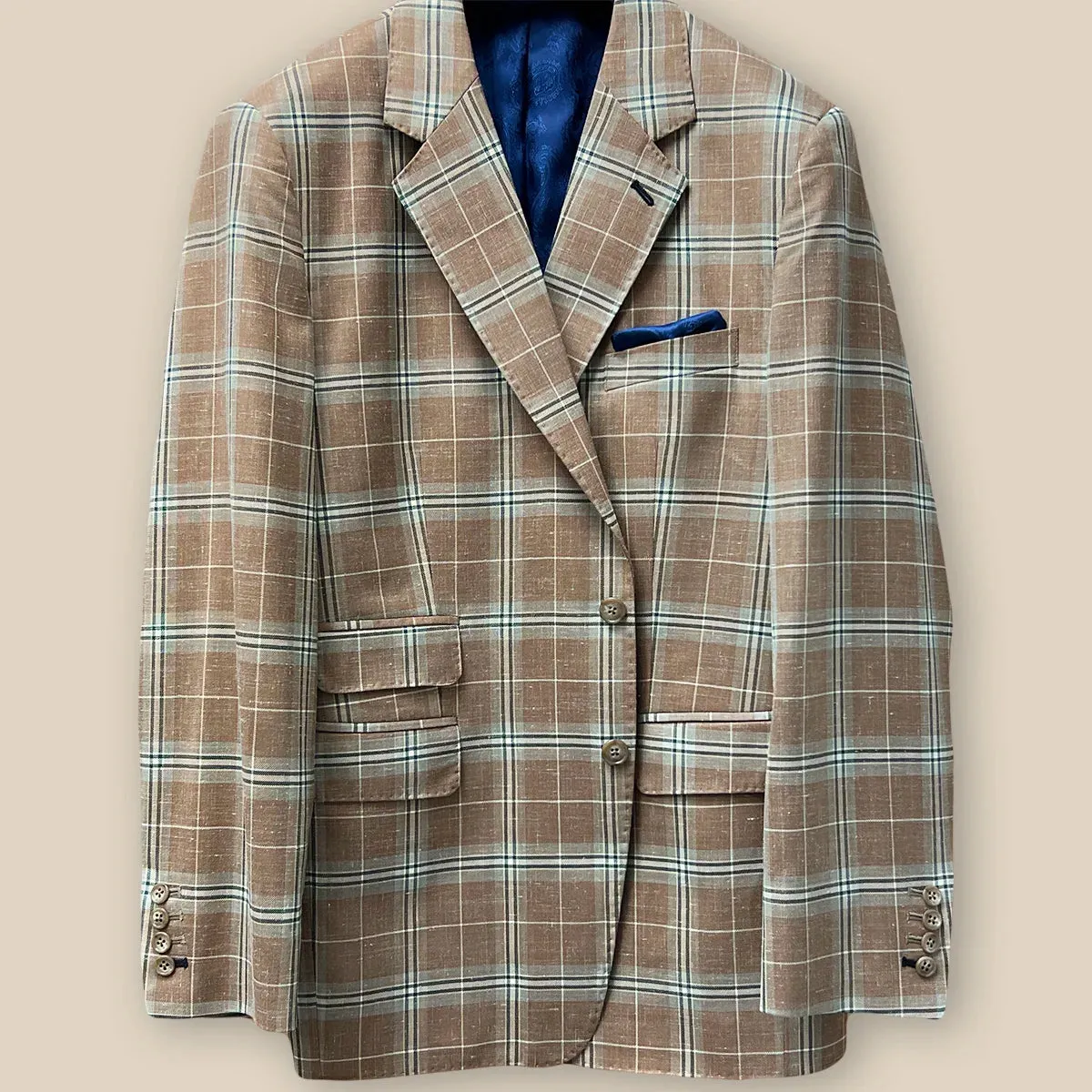 Westwood Hart Brown Beige with Blanched Almond and Midnight Blue Windowpane Men's Sportcoat