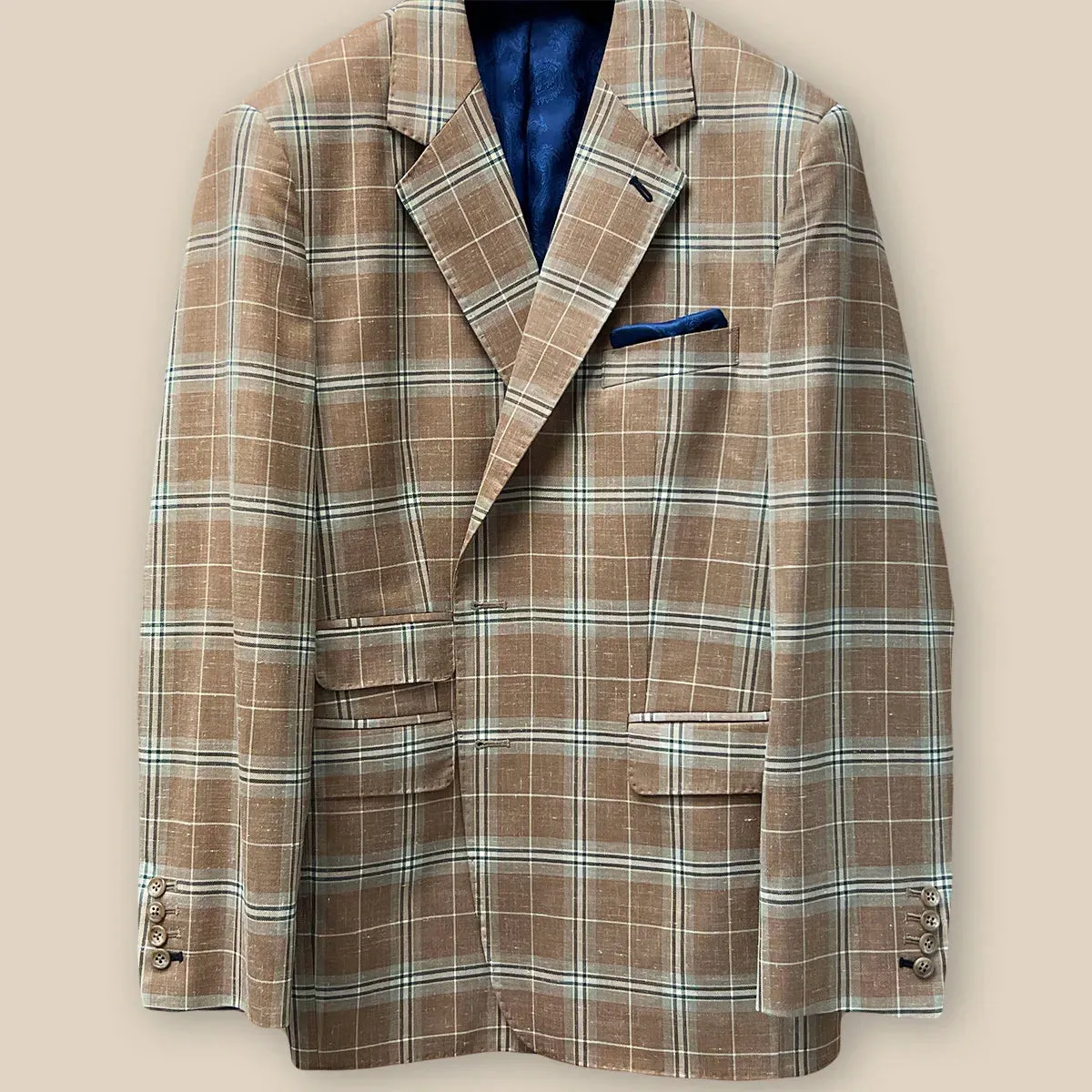 Westwood Hart Brown Beige with Blanched Almond and Midnight Blue Windowpane Men's Sportcoat