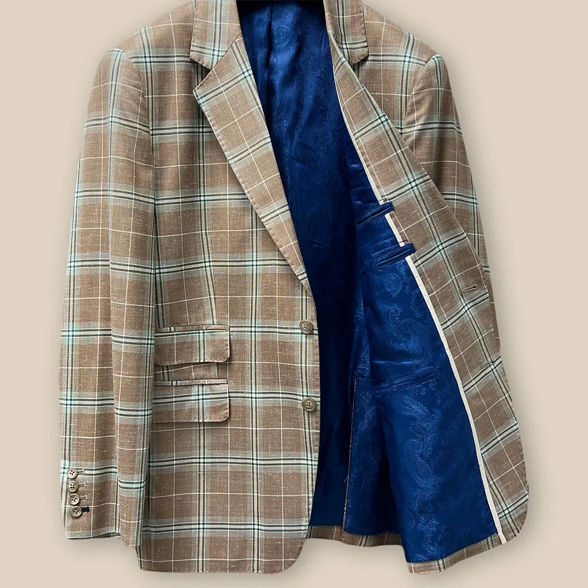 Westwood Hart Brown Beige with Blanched Almond and Midnight Blue Windowpane Men's Sportcoat