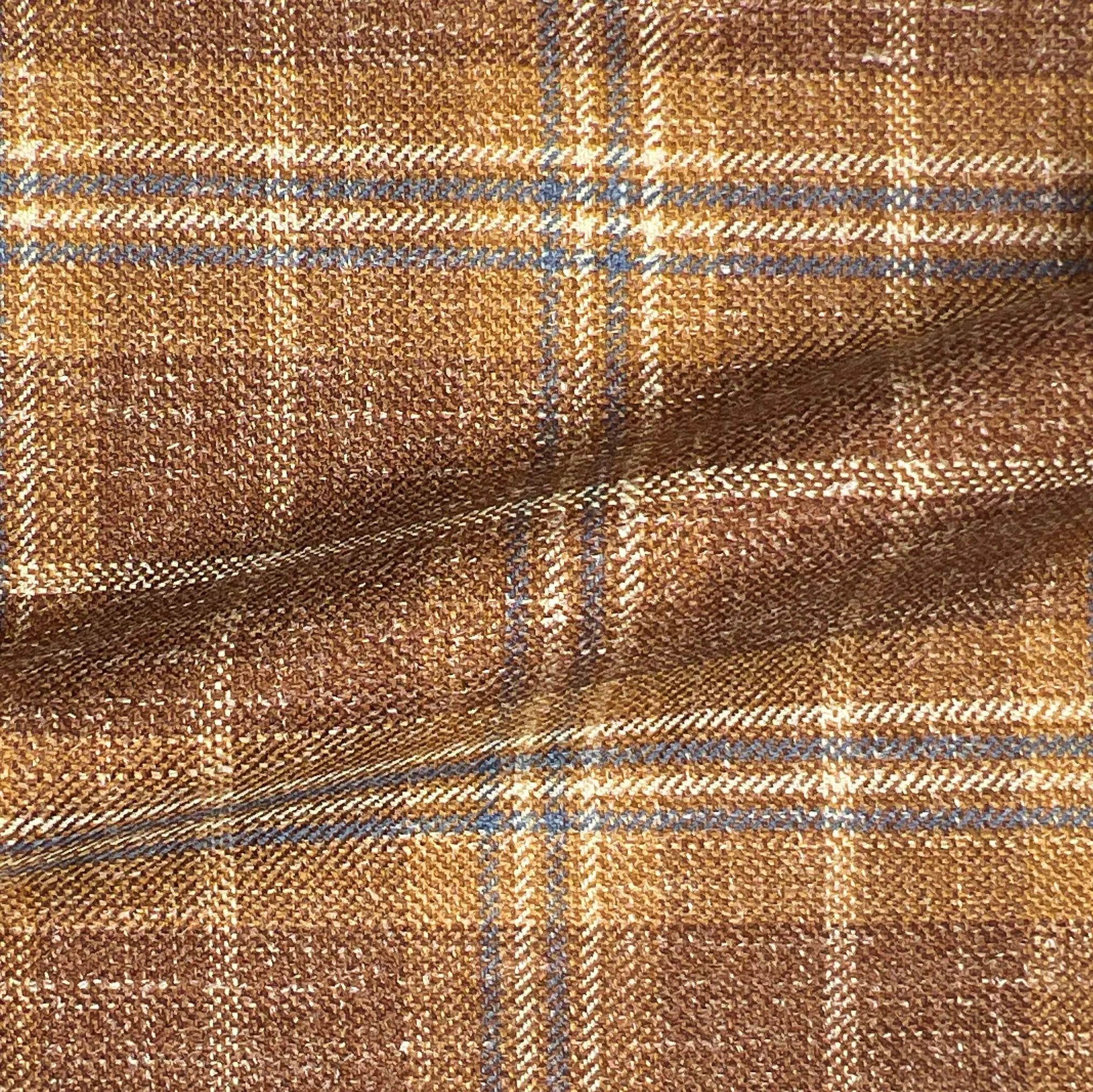 Westwood Hart Dark Brown with Medium Brown and Blue Plaid Wool Linen Silk Blend Men's Sportcoat