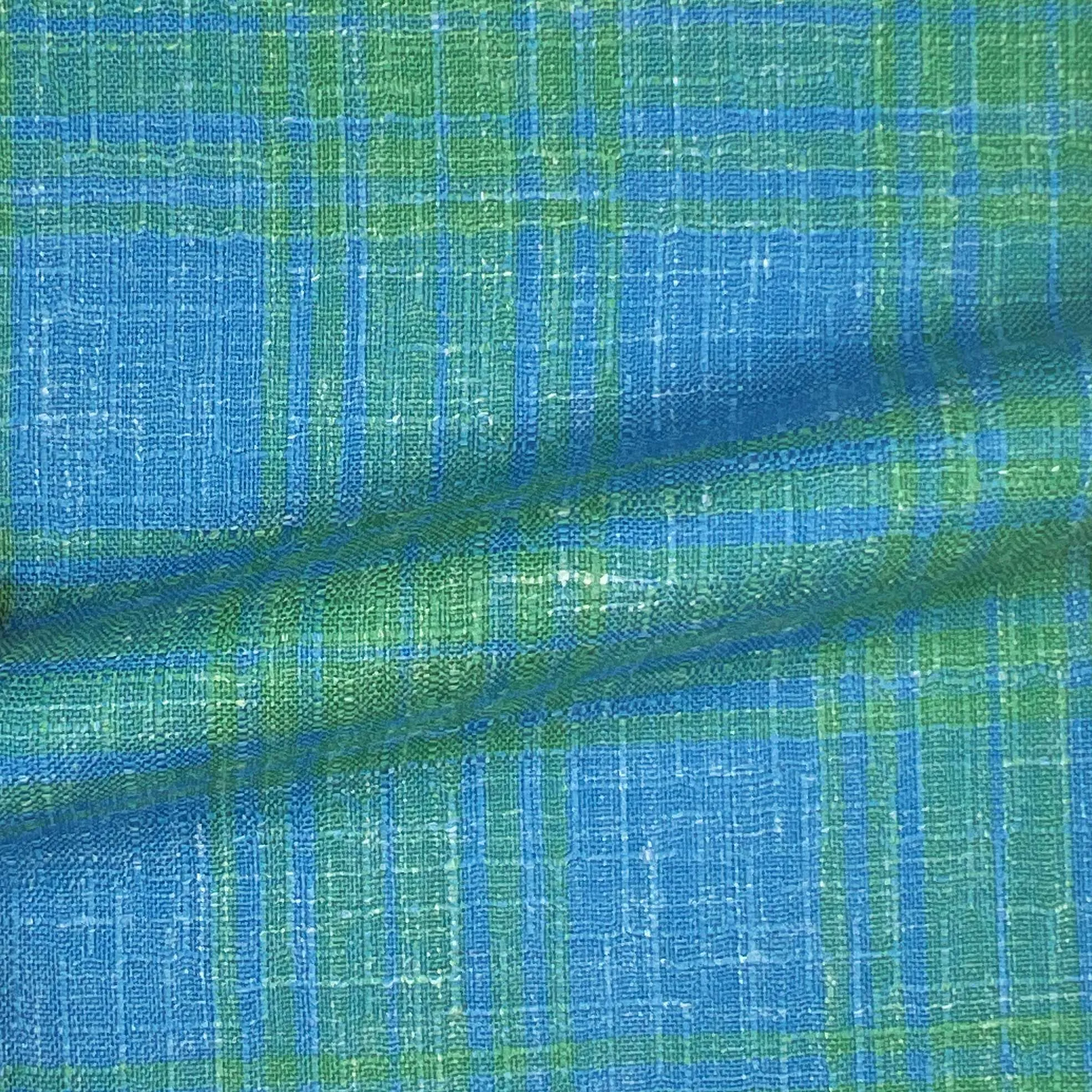 Westwood Hart Lime Green with Sky Blue Plaid Wool Linen Silk Blend Men's Sportcoat