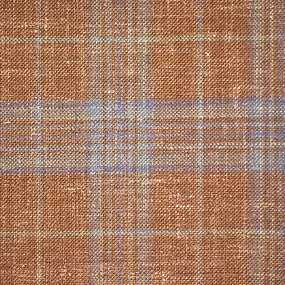 Westwood Hart Rustic Brown with Pastel Tan and Blue Plaid Wool Linen Silk Blend Men's Sportcoat