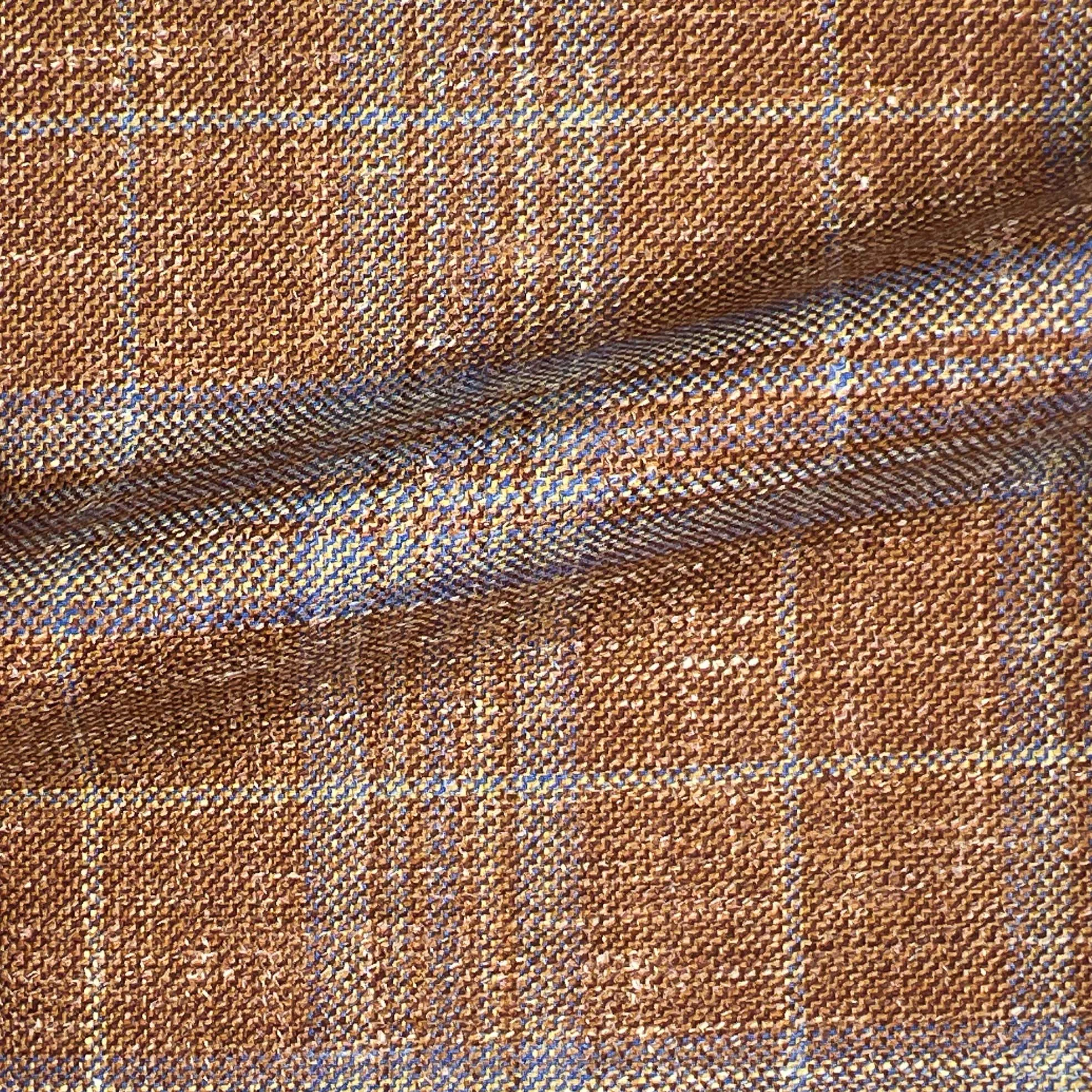 Westwood Hart Rustic Brown with Pastel Tan and Blue Plaid Wool Linen Silk Blend Men's Sportcoat