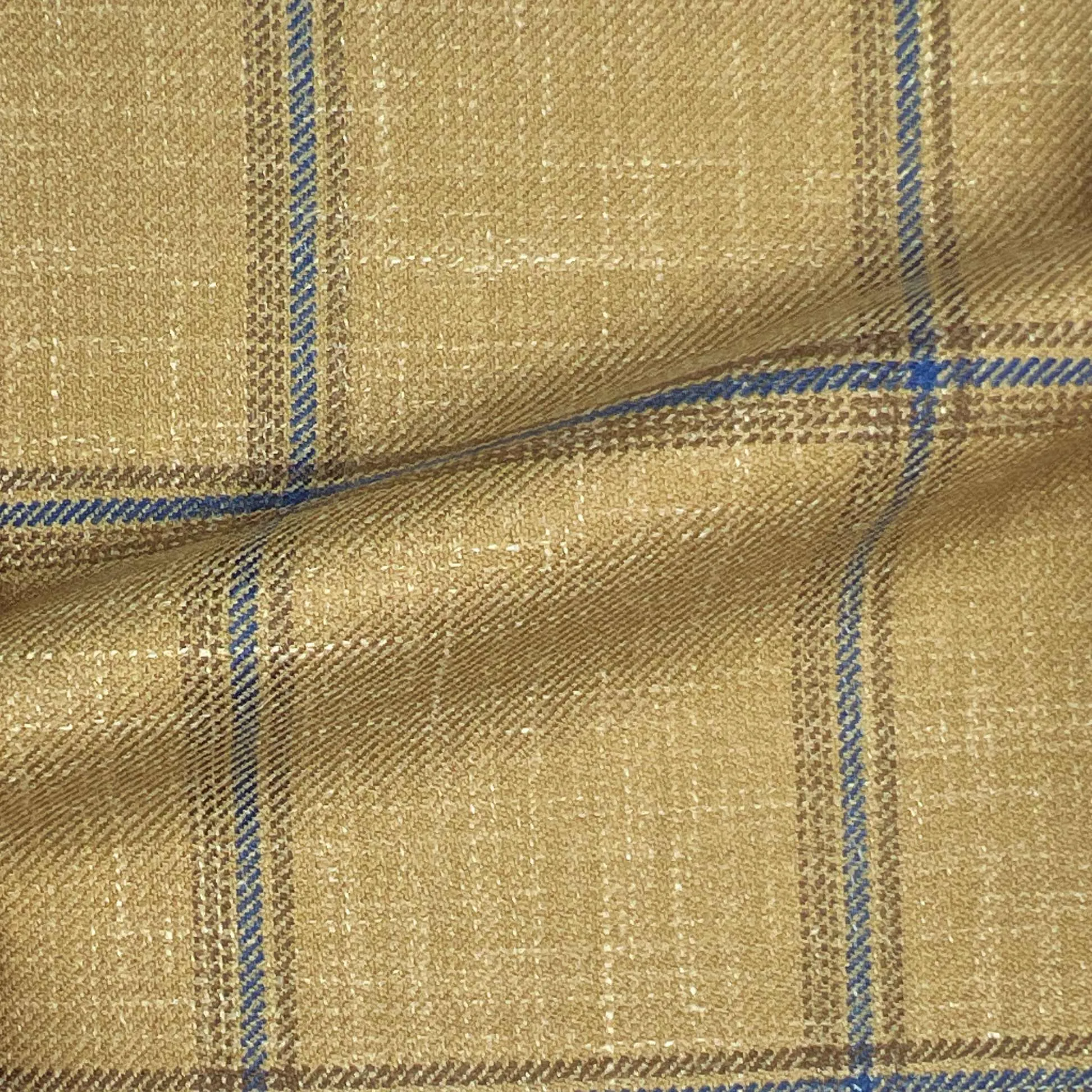 Westwood Hart Tan with Royal Blue Windowpane Wool Linen Silk Blend Men's Sportcoat