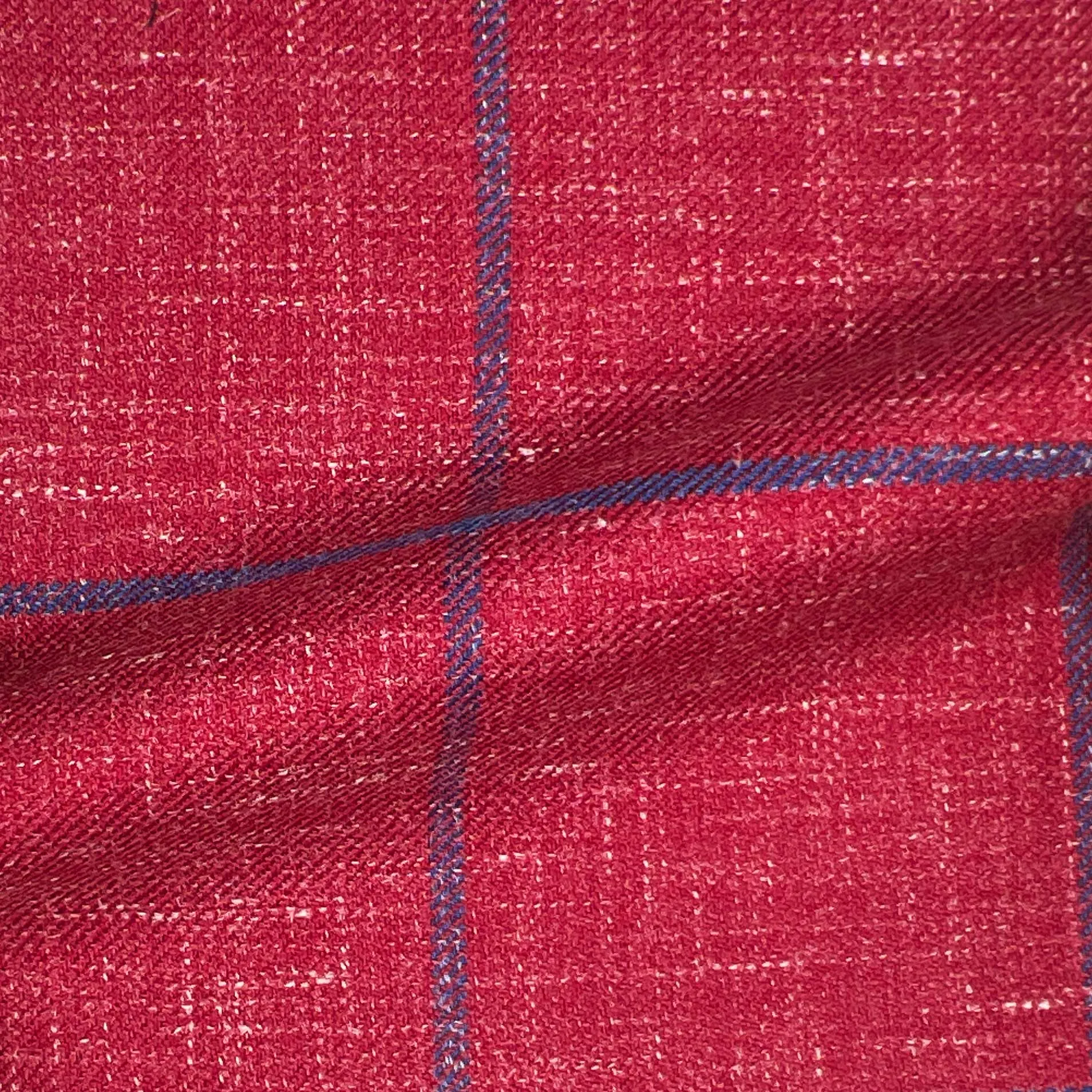 Westwood Hart Tomato Red with Cobalt Blue Windowpane Wool Linen Silk Blend Men's Sportcoat