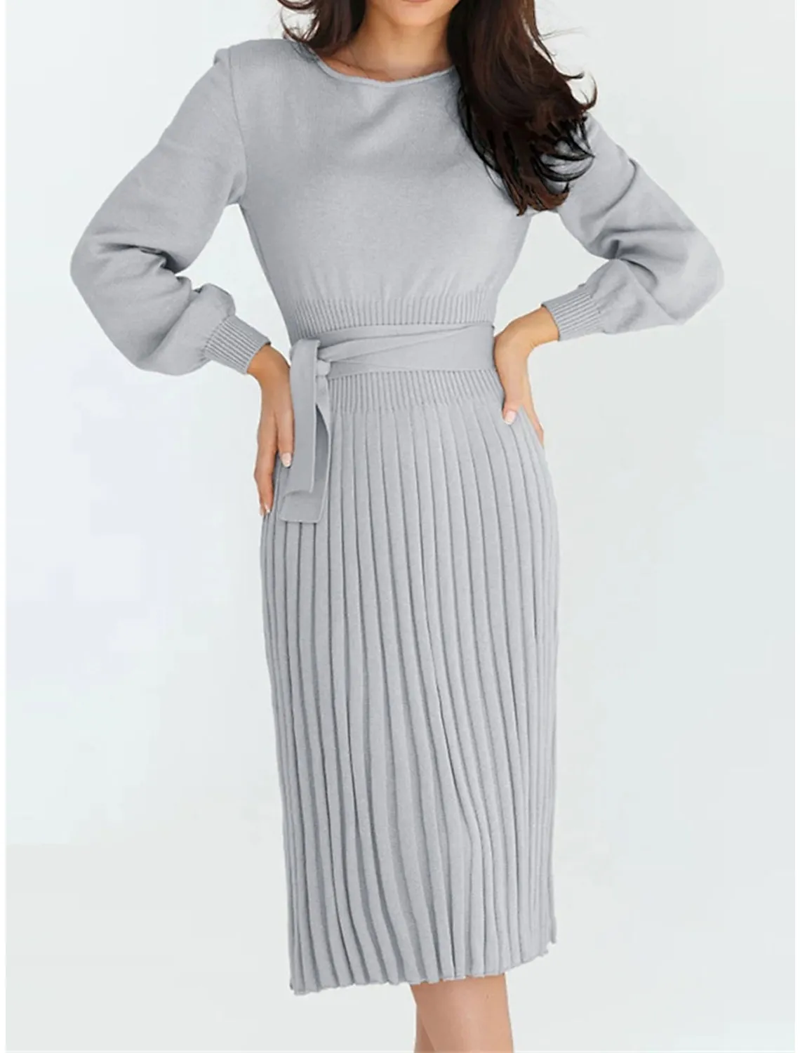 Women's Sweater Dress Jumper Dress Casual Dress Midi Dress Fashion Plain Outdoor Daily Vacation Going out Crew Neck Long Sleeve