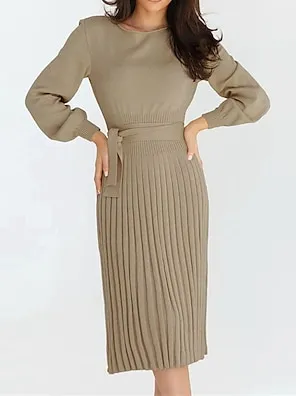 Women's Sweater Dress Jumper Dress Casual Dress Midi Dress Fashion Plain Outdoor Daily Vacation Going out Crew Neck Long Sleeve